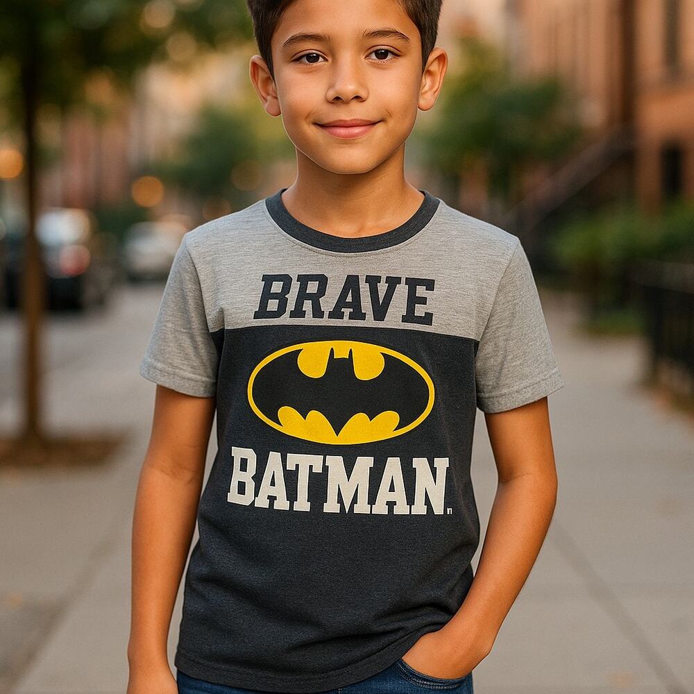 Batman Boys Shirt Size 4T Brave Black Gray Yellow Logo‎ Tee Short Sleeves